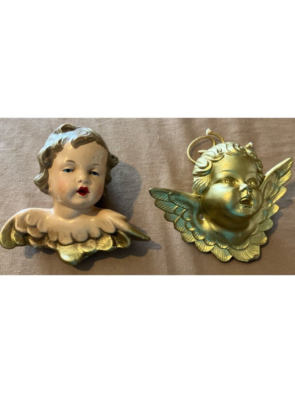 Lot Of 2 Cherub Angel Christmas Ornaments Hand Painted 3x4”